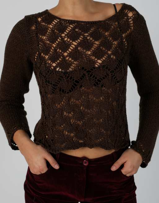Vintage Unbranded S woven top in brown, 4 of 4