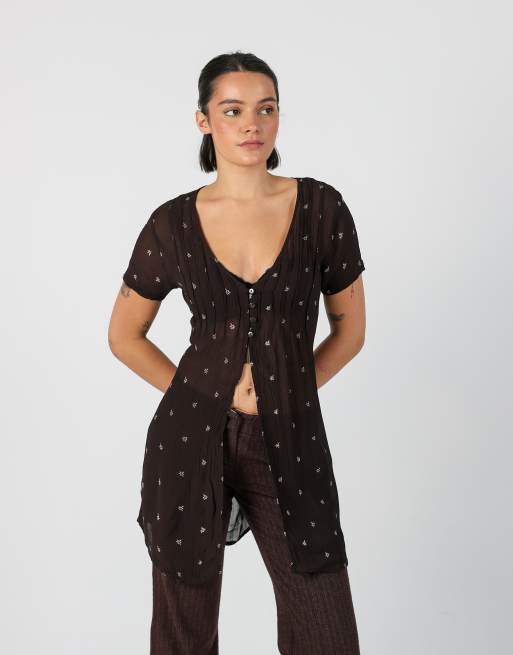 Vintage Unbranded S woven top in brown, 1 of 4