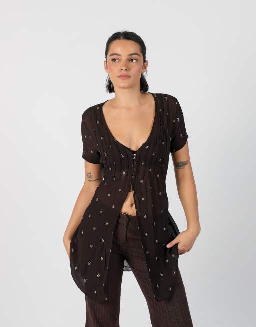 Vintage Unbranded S woven top in brown, 3 of 4