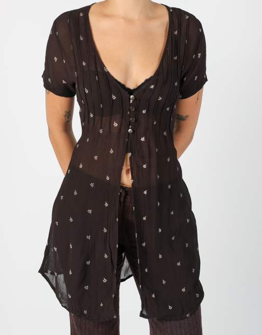 Vintage Unbranded S woven top in brown, 4 of 4