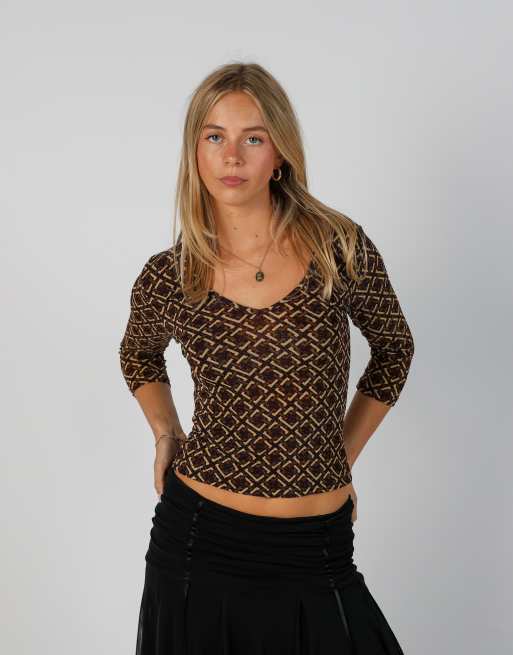 Vintage Unbranded S woven top in brown, 1 of 4
