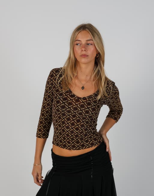 Vintage Unbranded S woven top in brown, 3 of 4