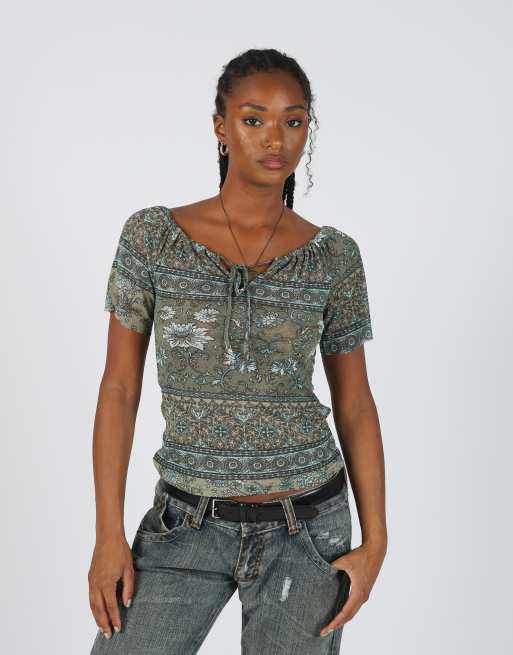 Vintage Unbranded S woven top in dark green, 1 of 4