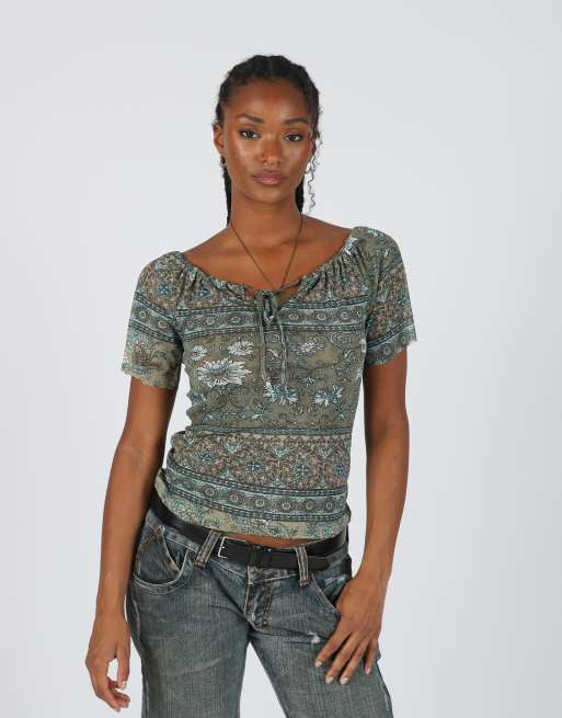 Vintage Unbranded S woven top in dark green, 3 of 4