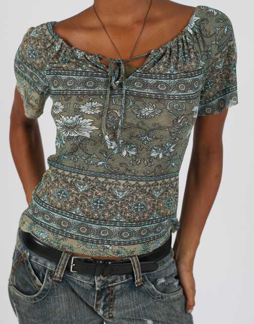 Vintage Unbranded S woven top in dark green, 4 of 4