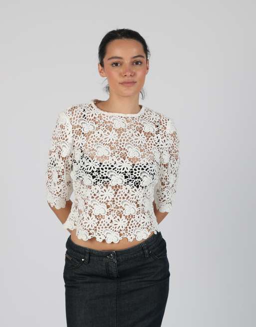 Vintage Unbranded S woven top in ivory, 3 of 4