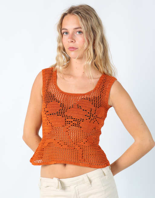 Vintage Unbranded S woven top in orange