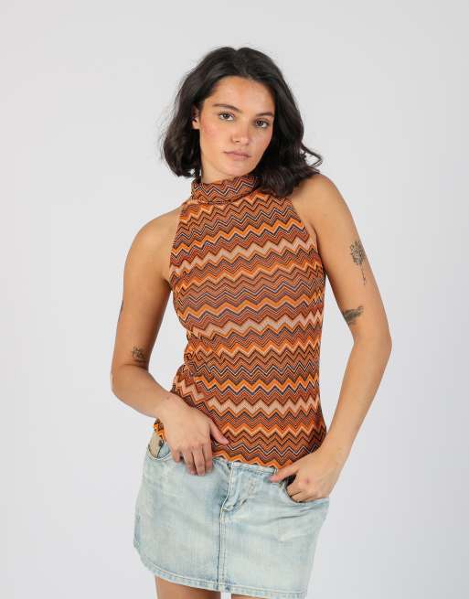 Vintage Unbranded S woven top in orange
