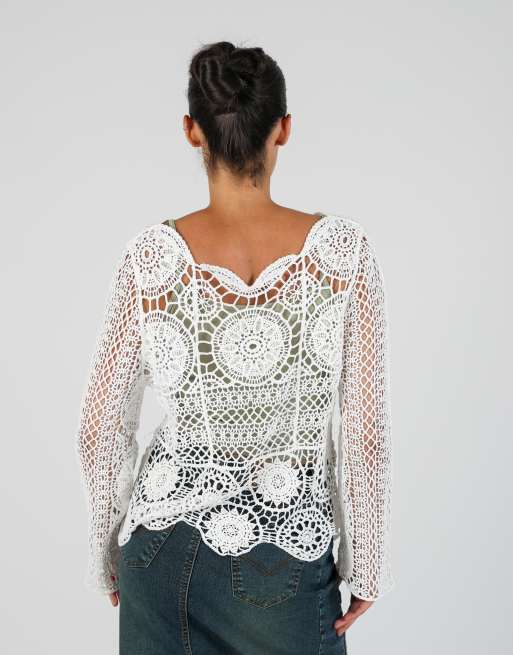 Vintage Unbranded S woven top in white, 2 of 4