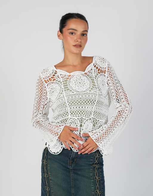 Vintage Unbranded S woven top in white, 3 of 4