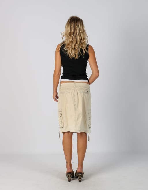 Vintage Unbranded XL woven midi skirt in cream, 3 of 4