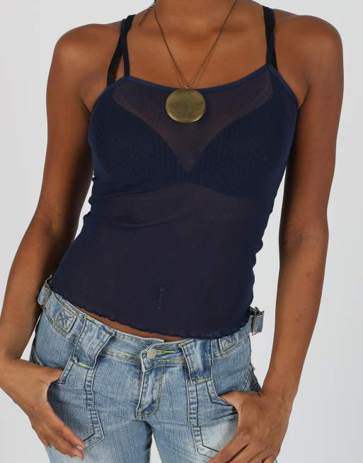 Vintage Unbranded XS cami in navy blue, 4 of 4