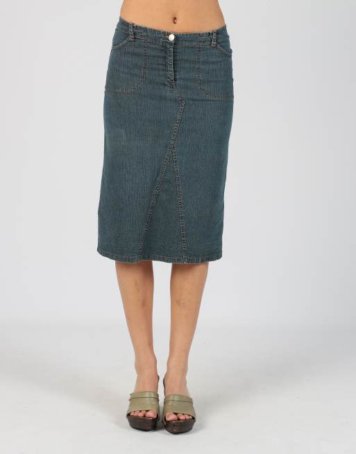 Vintage Unbranded XS denim midi skirt in blue, 2 of 4
