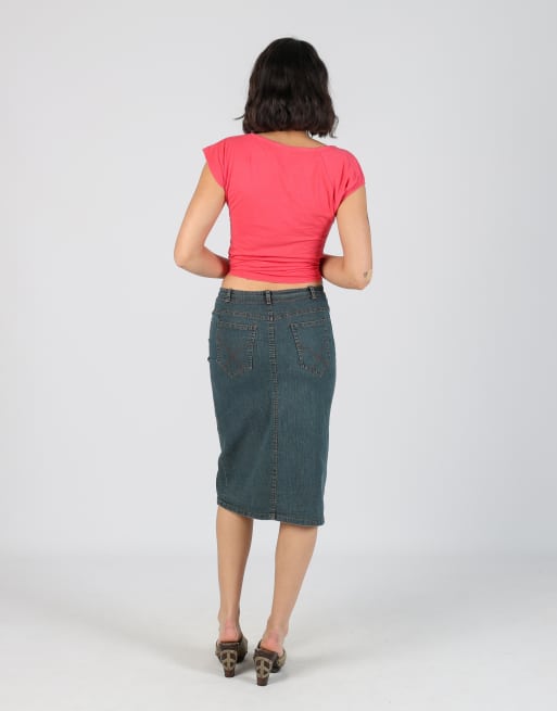 Vintage Unbranded XS denim midi skirt in blue, 3 of 4