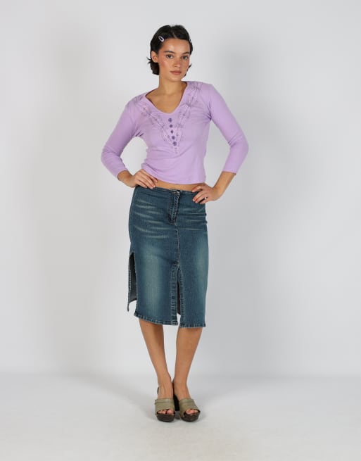 Vintage Unbranded XS denim midi skirt in blue, 1 of 4