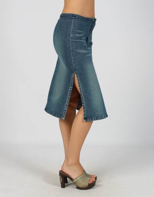 Vintage Unbranded XS denim midi skirt in blue, 2 of 4