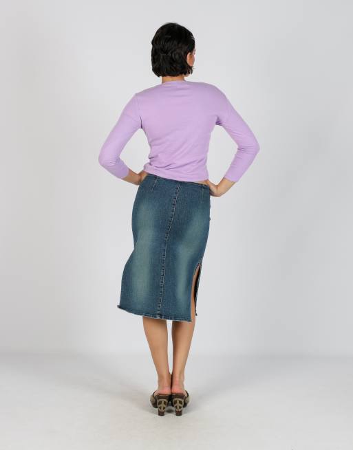 Vintage Unbranded XS denim midi skirt in blue, 3 of 4