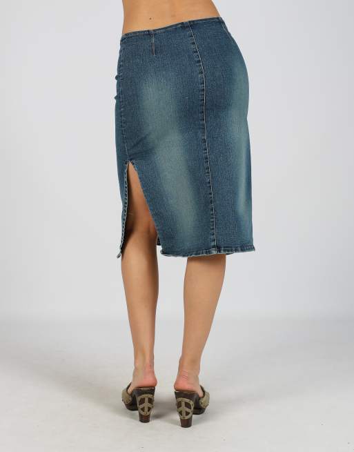 Vintage Unbranded XS denim midi skirt in blue, 4 of 4