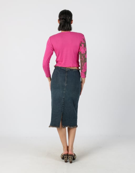Vintage Unbranded XS denim midi skirt in blue, 3 of 4