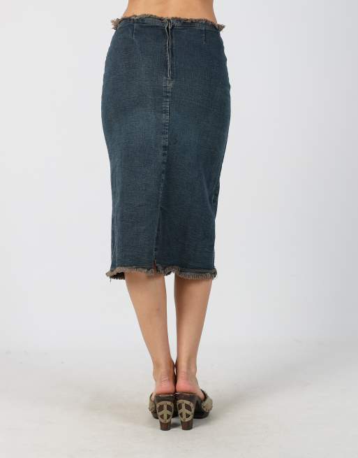 Vintage Unbranded XS denim midi skirt in blue, 4 of 4
