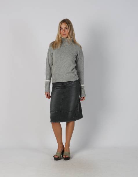 Vintage Unbranded XS denim midi skirt in charcoal grey - view 1