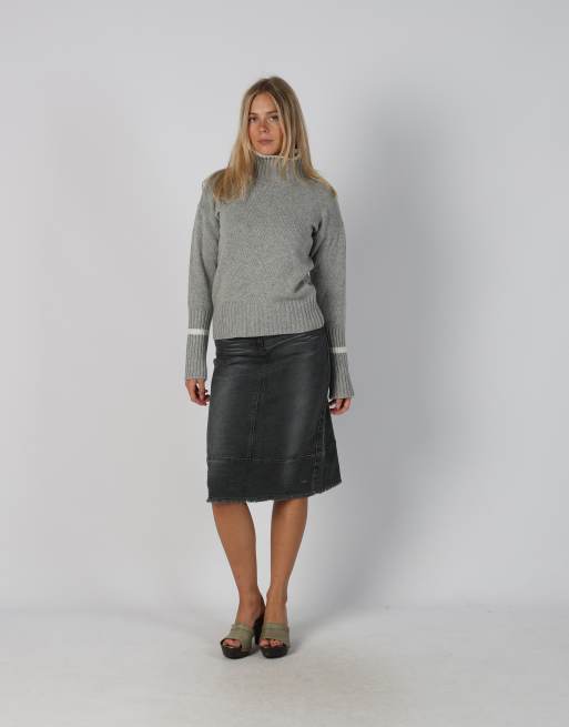 Vintage Unbranded XS denim midi skirt in charcoal grey, 1 of 4