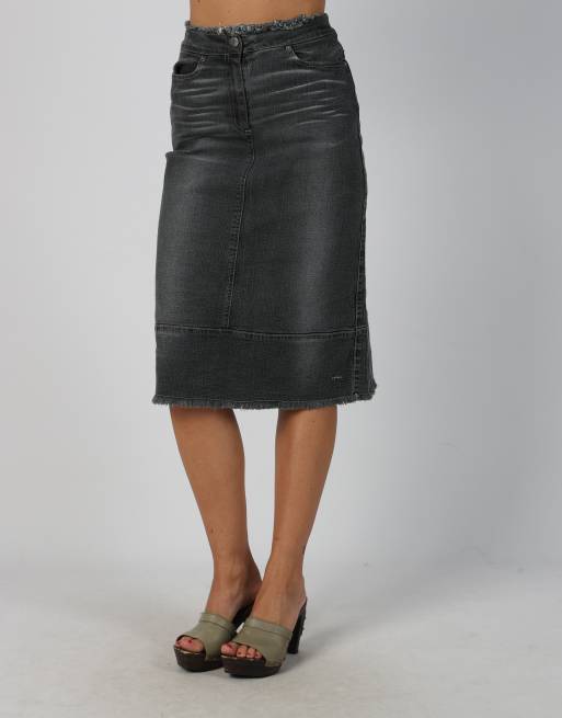 Vintage Unbranded XS denim midi skirt in charcoal grey, 2 of 4