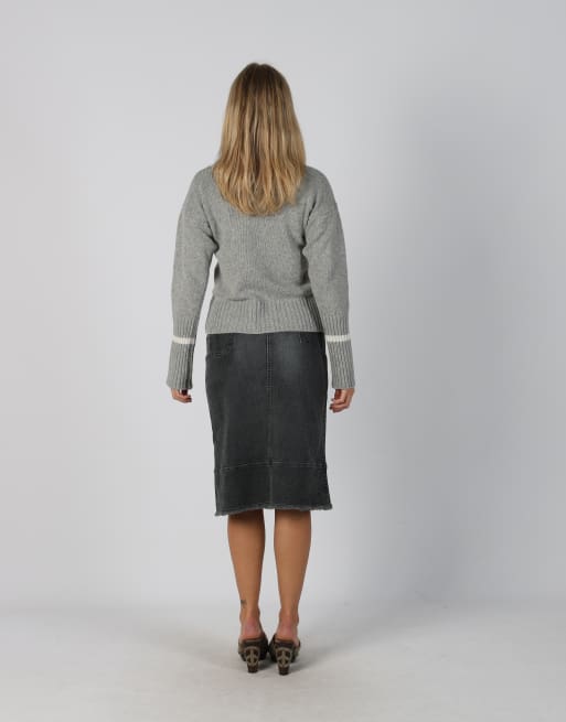 Vintage Unbranded XS denim midi skirt in charcoal grey, 3 of 4