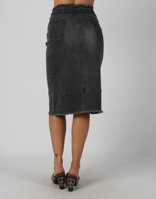 Vintage Unbranded XS denim midi skirt in charcoal grey, 4 of 4