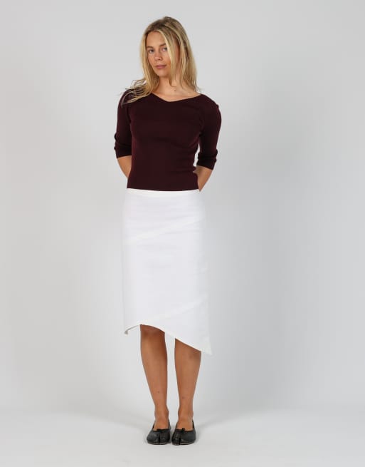 Vintage Unbranded XS denim midi skirt in ivory