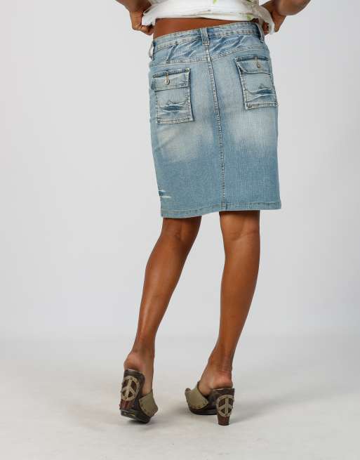 Vintage Unbranded XS denim midi skirt in light blue, 4 of 4