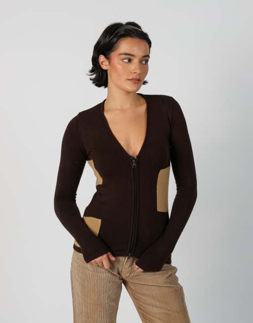 Vintage Unbranded XS long sleeve top in brown, 1 of 4