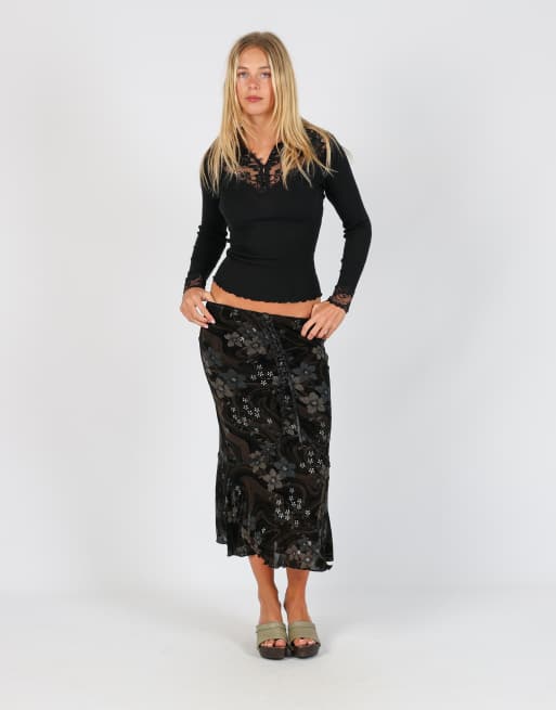 Vintage Unbranded XS woven maxi skirt in black