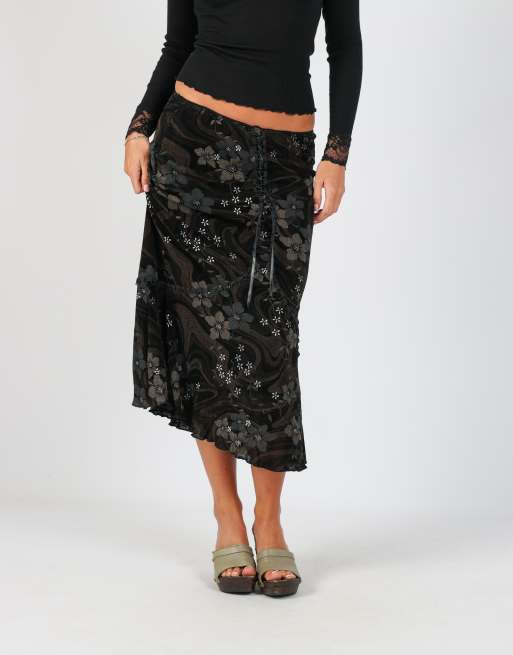 Vintage Unbranded XS woven maxi skirt in black, 2 of 4