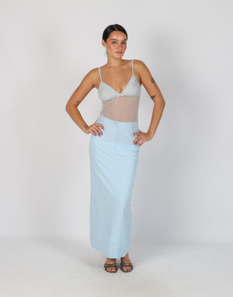 Vintage Unbranded XS woven maxi skirt in light blue - view 1