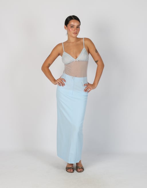 Vintage Unbranded XS woven maxi skirt in light blue