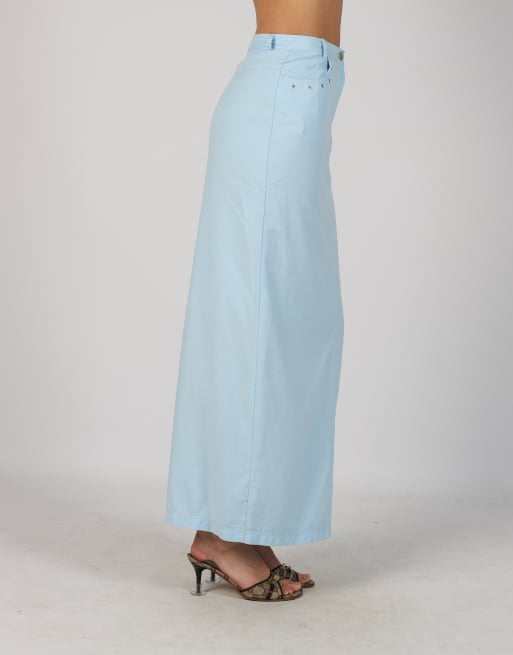 Vintage Unbranded XS woven maxi skirt in light blue, 2 of 4