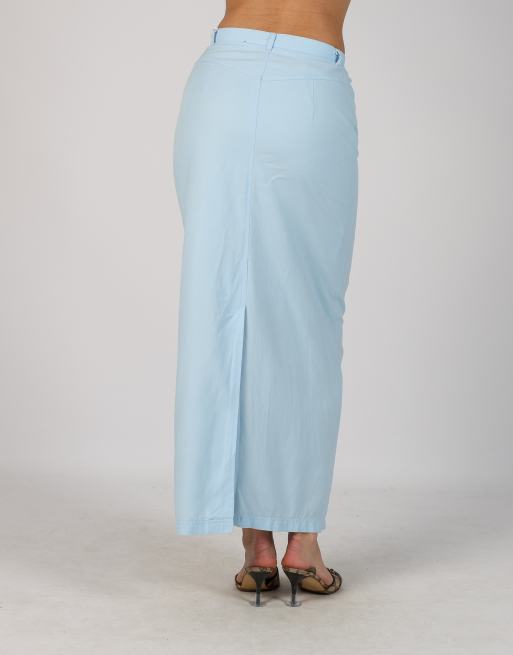 Vintage Unbranded XS woven maxi skirt in light blue, 4 of 4