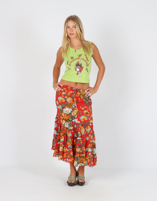 Vintage Unbranded XS woven maxi skirt in red