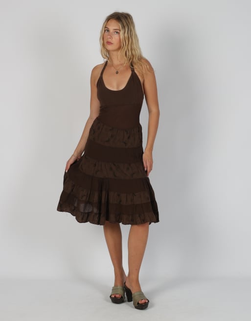 Vintage Unbranded XS woven midi dress in brown