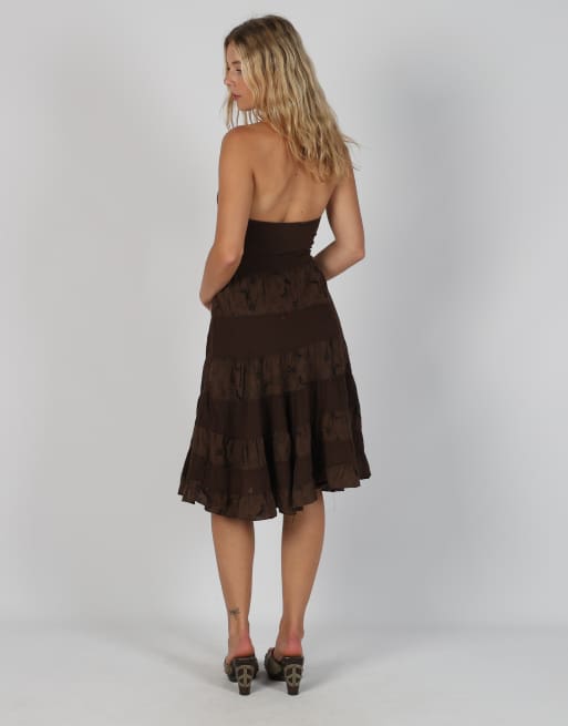 Vintage Unbranded XS woven midi dress in brown, 3 of 4