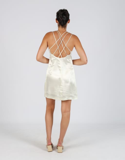 Vintage Unbranded XS woven midi dress in cream, 3 of 4