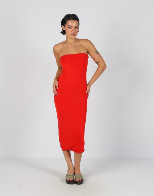 Vintage Unbranded XS woven midi dress in red, 1 of 4