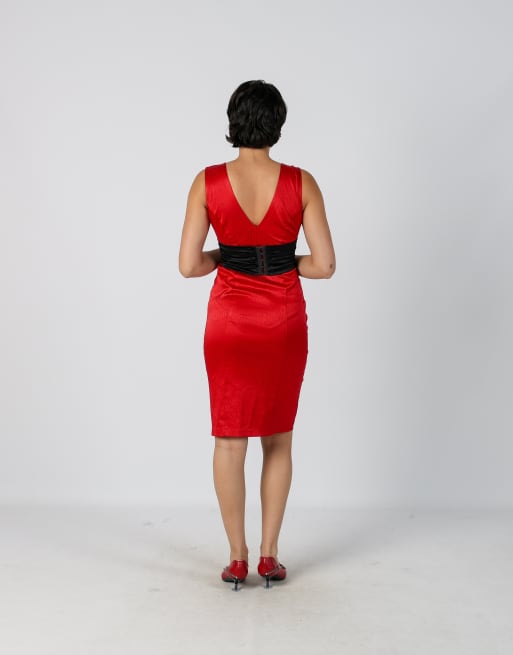 Vintage Unbranded XS woven midi dress in red, 3 of 4