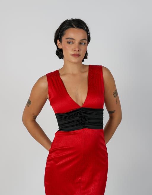 Vintage Unbranded XS woven midi dress in red, 4 of 4