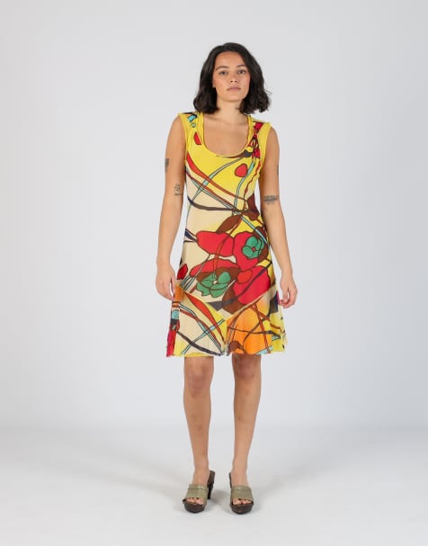 Vintage Unbranded XS woven midi dress in yellow - view 1