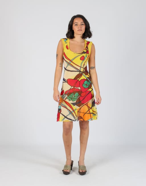 Vintage Unbranded XS woven midi dress in yellow