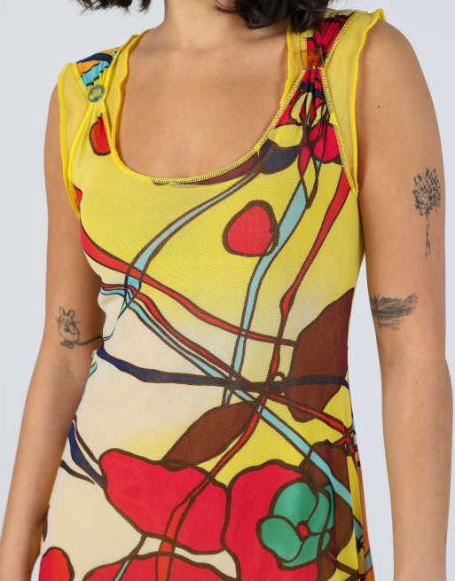Vintage Unbranded XS woven midi dress in yellow, 4 of 4