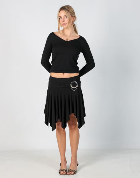 Vintage Unbranded XS woven midi skirt in black - view 1