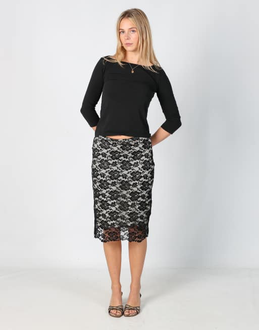 Vintage Unbranded XS woven midi skirt in black
